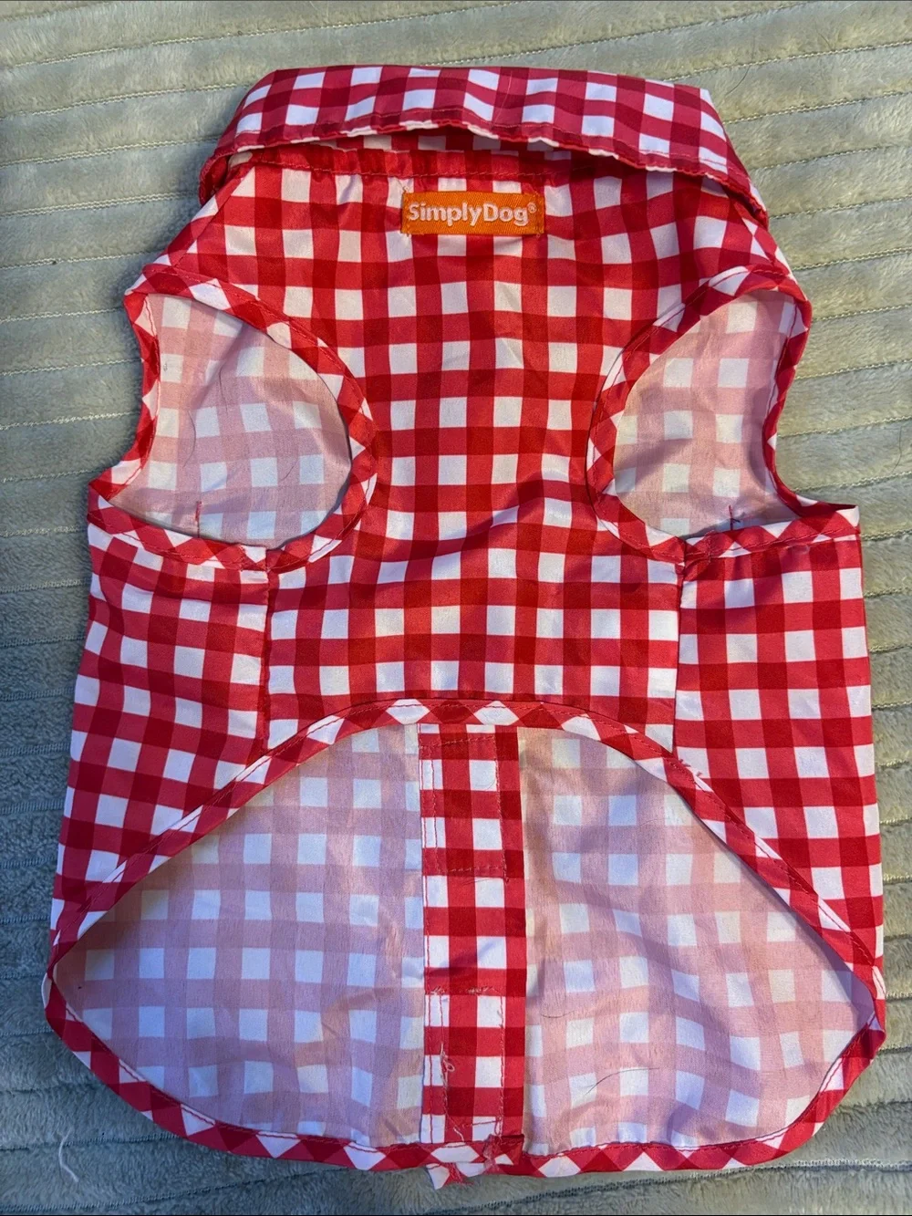 Red Gingham Dog Shirt with Denim Pockets - never worn, XS size